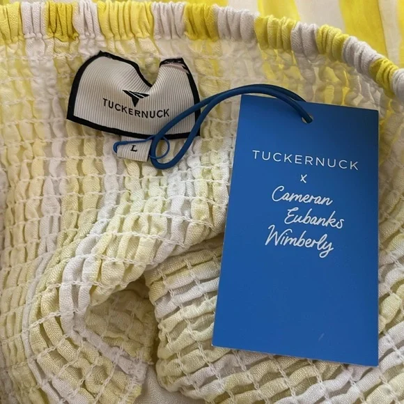 Tuckernuck | New Annie cabana stripe mini dress Women’s size L smocked Linen NWT - Picture 8 of 9